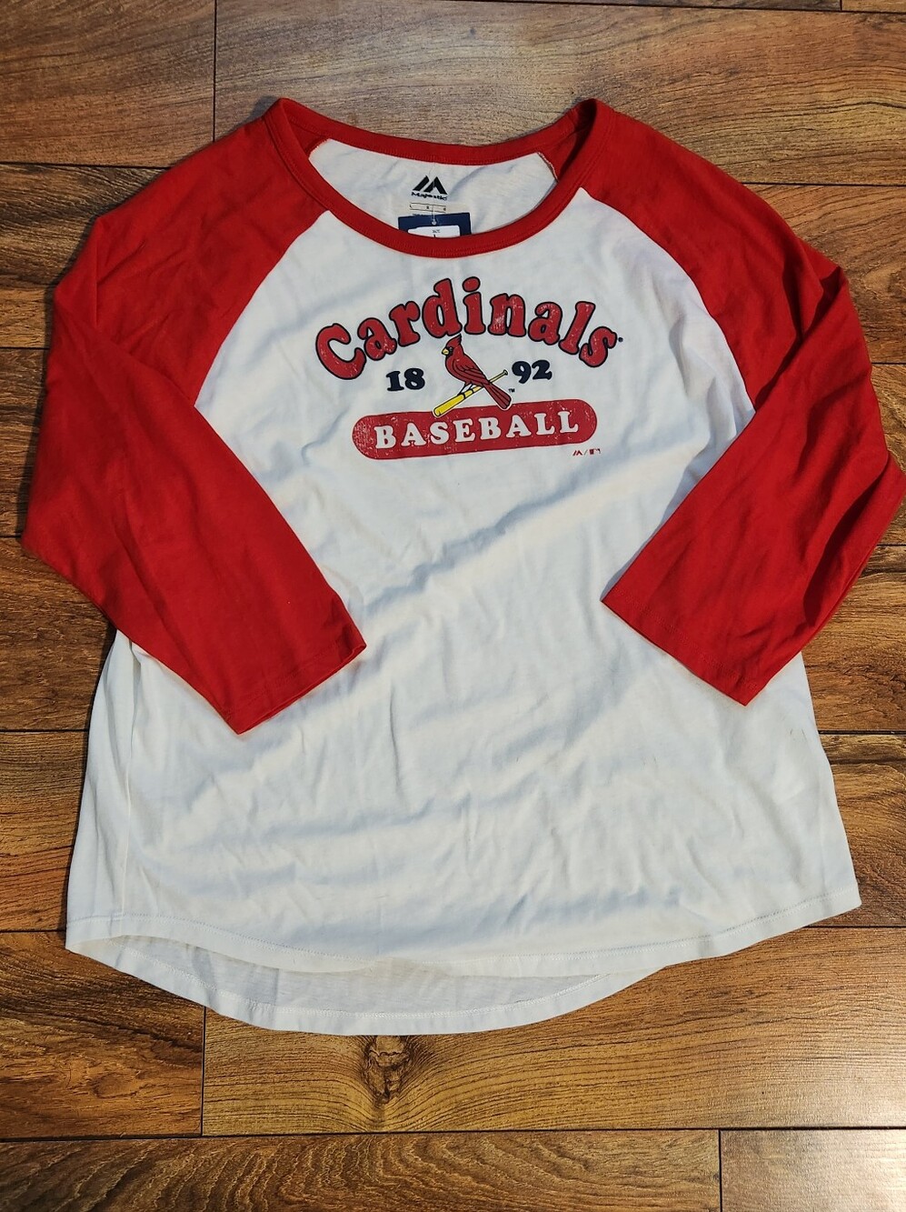 Majestic Cardinals Baseball Raglan Tee - Red & White, Size L